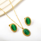 15.2*19.2mm Lace Oval with Green Cat's Eye Set