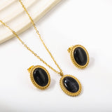 15.2*19.2mm Lace Oval with Black Cat's Eye Stone Set