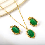 14.8*24mm loose bead side oval with green cat's eye stone set