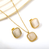 16.5*16.5mm twisted edge square with white cat's eye stone set