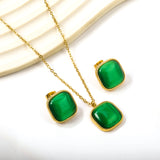 16.5*16.5mm twisted edge square with Green cat's eye stone set