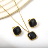 16.5*16.5mm twisted edge square with black cat's eye stone set