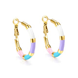 C-Stripe White&Purple&Sky Blue&Pink&Mixed Color Drop Earrings 3*30mm Gold Color