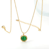 Round twisted edge with green cat's eye pendant 11.6mm Necklace 45+5cm