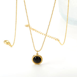 Round Twist Trim with Black Cat's Eye Pendant 11.6mm Necklace 45+5cm