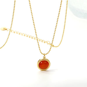 Round twisted edge with red cat's eye pendant 11.6mm Necklace 45+5cm