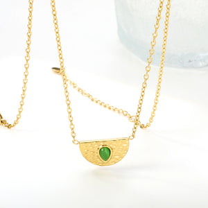 Semi-circle with teardrop green cat's eye pendant 20.3*11.6MM Necklace 45+5cm