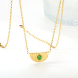 Semi-circle with teardrop green cat's eye pendant 20.3*11.6MM Necklace 45+5cm