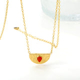 Semi-circle with teardrop red cat's eye pendant 20.3*11.6MM Necklace 45+5cm