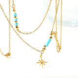 Octopus with diamonds accessories 12 * 12mm + 6 lake blue beads 3.2mm + 4 steel beads 3mm with chain double chain 45 + 38 + 5cm gold color