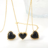 17.9*17.7mm Loose Beads Edged Heart with Black Cat's Eye Stones Set