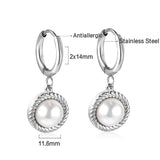 2*14 Circle with Round Twisted Edge with Half White Pearl Earrings 11.6mm