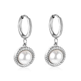 2*14 Circle with Round Twisted Edge with Half White Pearl Earrings 11.6mm