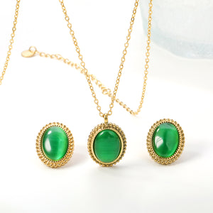 15.2*19.2mm Lace Oval with Green Cat's Eye Set