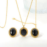 15.2*19.2mm Lace Oval with Black Cat's Eye Stone Set