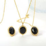 14.8*22mm loose beads side oval with black cat's eye stones set