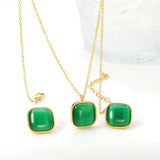 16.5*16.5mm twisted edge square with Green cat's eye stone set