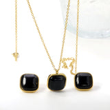 16.5*16.5mm twisted edge square with black cat's eye stone set