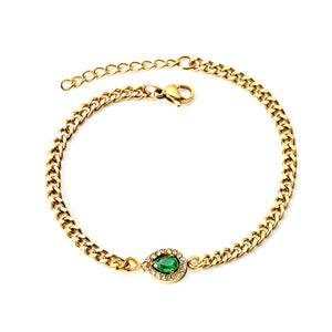 Spring hot style teardrop edge white diamonds with green diamonds bracelet 18+3cm