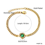 Hot Spring Style Heart Edge White Diamonds with Green Diamonds Bracelet 18+3cm