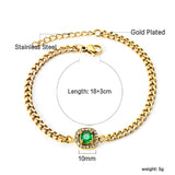 Spring hot style square edge white diamonds with green diamonds bracelet 18+3cm