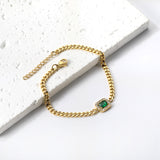 Spring hot style rectangle side white diamonds with green diamonds bracelet 18+3cm