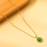 Round twisted edge with green cat's eye pendant 11.6mm Necklace 45+5cm