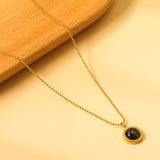 Round Twist Trim with Black Cat's Eye Pendant 11.6mm Necklace 45+5cm