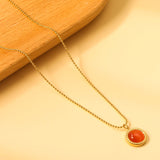 Round twisted edge with red cat's eye pendant 11.6mm Necklace 45+5cm