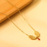 1 pair of wings with 1 red diamond pendant 21.3*15.8 necklace 45+5cm