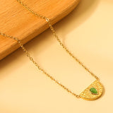 Semi-circle with teardrop green cat's eye pendant 20.3*11.6MM Necklace 45+5cm