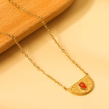 Semi-circle with teardrop red cat's eye pendant 20.3*11.6MM Necklace 45+5cm