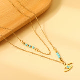 Lake blue eyes accessories 17.8*7.6mm+6 lake blue beads 3.2mm+4 steel beads 3mm with chain double chain 45+38+5cm