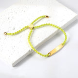 Rectangular green leather bracelet 28cm gold