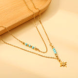 Octopus with diamonds accessories 12 * 12mm + 6 lake blue beads 3.2mm + 4 steel beads 3mm with chain double chain 45 + 38 + 5cm gold color