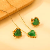 17.9*17.7mm Loose Beads Edged Heart with Green Cat's Eye Stones Set