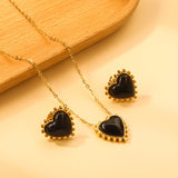 17.9*17.7mm Loose Beads Edged Heart with Black Cat's Eye Stones Set