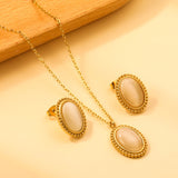 15.2*19.2mm Lace Oval with White Cat's Eye Stone Set