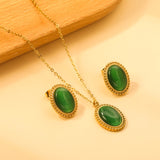 15.2*19.2mm Lace Oval with Green Cat's Eye Set