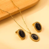 15.2*19.2mm Lace Oval with Black Cat's Eye Stone Set