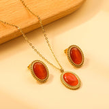 15.2*19.2mm Lace Oval with Red Cat's Eye Set