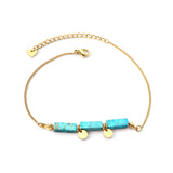 Aquamarine & Blue & Rose & Mixed 3 Rectangular Zirconias + 2 Round Anklets 21+5cm Gold