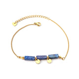 Aquamarine & Blue & Rose & Mixed 3 Rectangular Zirconias + 2 Round Anklets 21+5cm Gold