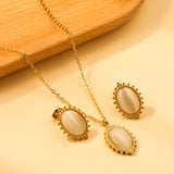 14.8*21mm loose bead side oval with white cat's eye stone set