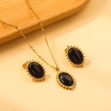 14.8*22mm loose beads side oval with black cat's eye stones set