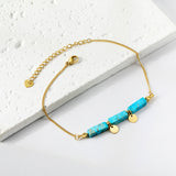 Aquamarine & Blue & Rose & Mixed 3 Rectangular Zirconias + 2 Round Anklets 21+5cm Gold