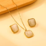 16.5*16.5mm twisted edge square with white cat's eye stone set