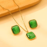 16.5*16.5mm twisted edge square with Green cat's eye stone set