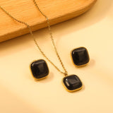 16.5*16.5mm twisted edge square with black cat's eye stone set