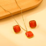 16.5*16.5mm twisted edge square with Red cat's eye stone set